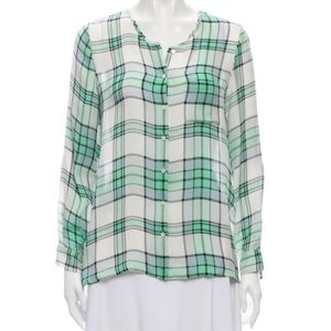 Joie Silk Plaid Mint Green Checker Blouse size XS